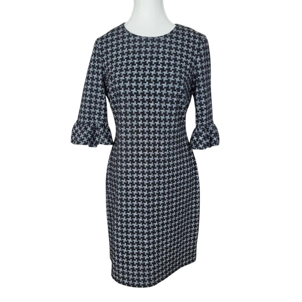 Calvin Klein Black and White Printed 3/4 Sleeve Pattern Dress Size 6